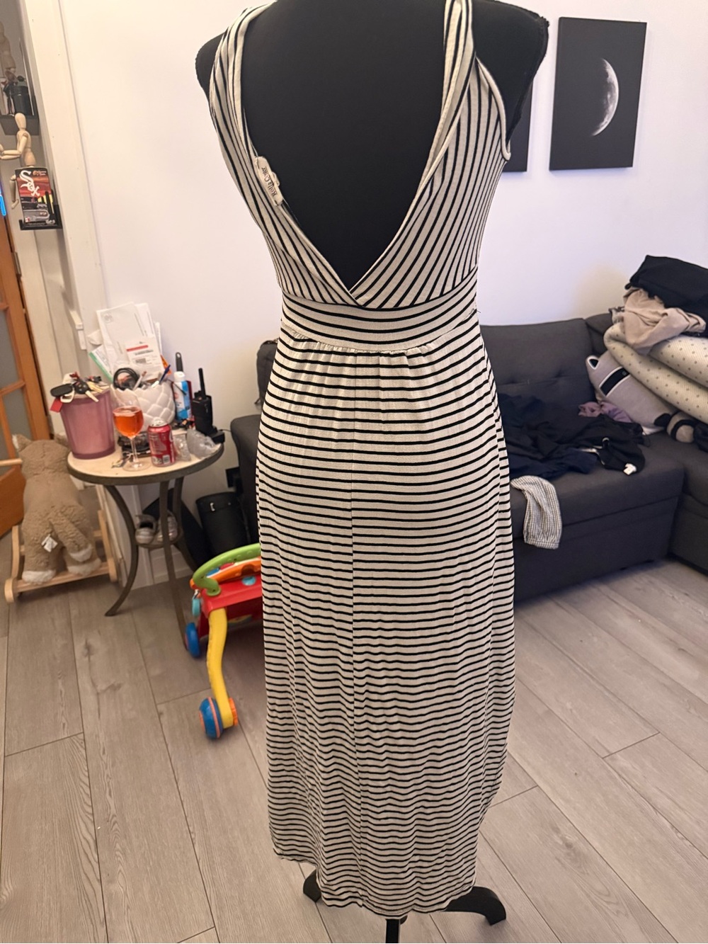 Rolla Coster Black and White Striped V-Neck Maxi Dress - Picture 2 of 3